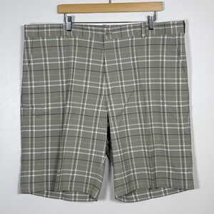Nike Golf Mens Shorts 42x11 Dri Fit Tan Blue White Plaid Pockets Performance
